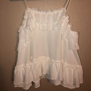 White Ruffle tank with braided straps